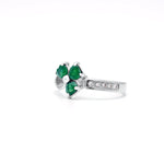 Irish Shamrock Ring with Heartshape Gemstones And Pavé Diamonds