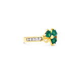 Irish Shamrock Ring with Heartshape Gemstones And Pavé Diamonds
