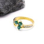 Irish Shamrock Ring with Heartshape Gemstones And Pavé Diamonds