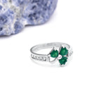 Irish Shamrock Ring with Heartshape Gemstones And Pavé Diamonds