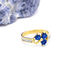 Irish Shamrock Ring with Heartshape Gemstones And Pavé Diamonds