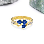 Irish Shamrock Ring with Heartshape Gemstones And Pavé Diamonds