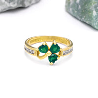 Irish Shamrock Ring with Heartshape Gemstones And Pavé Diamonds