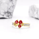 Irish Shamrock Ring with Heartshape Gemstones And Pavé Diamonds