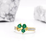 Irish Shamrock Ring with Heartshape Gemstones And Pavé Diamonds