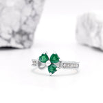 Irish Shamrock Ring with Heartshape Gemstones And Pavé Diamonds