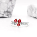 Irish Shamrock Ring with Heartshape Gemstones And Pavé Diamonds
