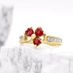 Irish Shamrock Ring with Heartshape Gemstones And Pavé Diamonds