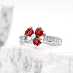 Irish Shamrock Ring with Heartshape Gemstones And Pavé Diamonds