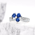 Irish Shamrock Ring with Heartshape Gemstones And Pavé Diamonds