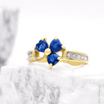 Irish Shamrock Ring with Heartshape Gemstones And Pavé Diamonds
