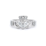 Claddagh Engagement & Wedding Ring Set Adorned With Precious Gemstones