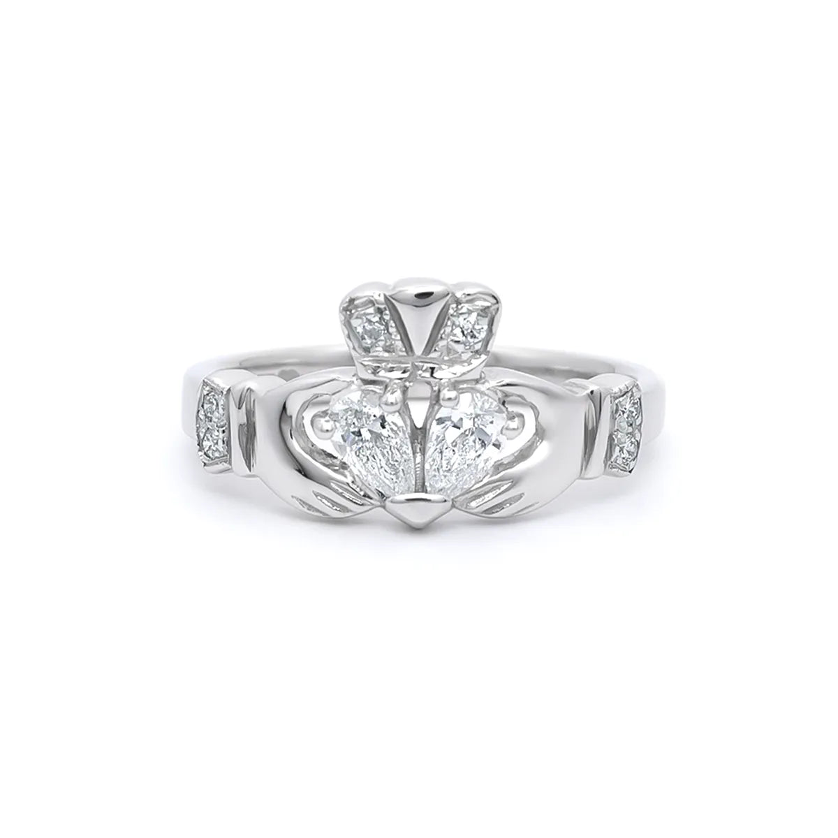 Claddagh Engagement & Wedding Ring Set Adorned With Precious Gemstones – view 8