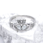 Claddagh Engagement & Wedding Ring Set Adorned With Precious Gemstones
