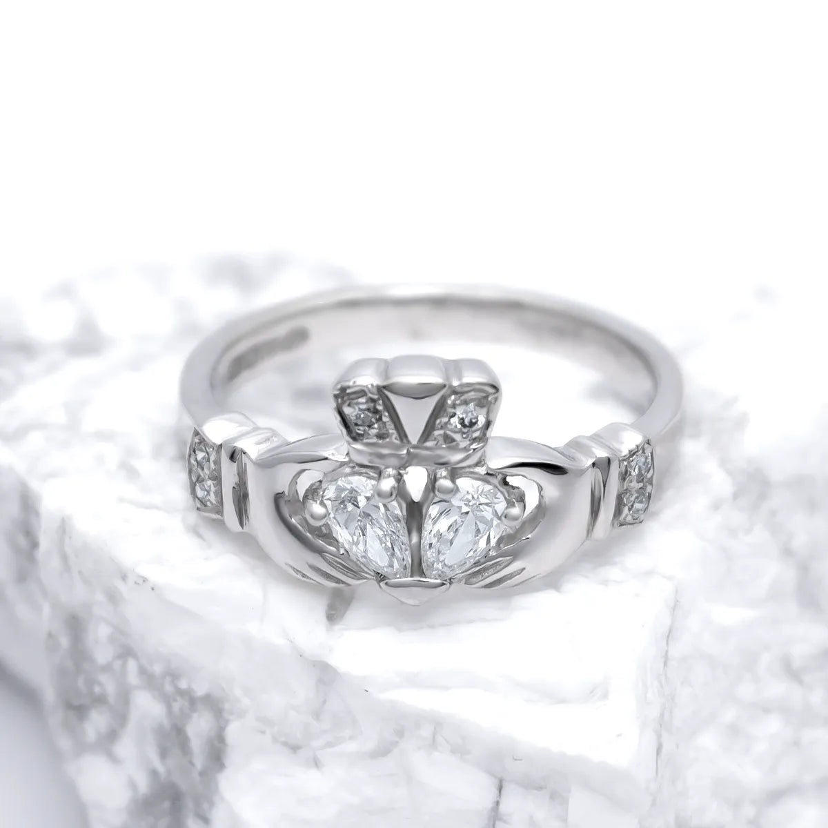 Claddagh Engagement & Wedding Ring Set Adorned With Precious Gemstones – view 9