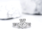 Claddagh Engagement & Wedding Ring Set Adorned With Precious Gemstones