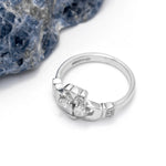 Claddagh Engagement & Wedding Ring Set Adorned With Precious Gemstones