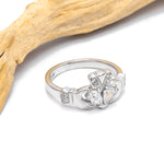Claddagh Engagement & Wedding Ring Set Adorned With Precious Gemstones