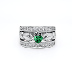 Ladies Wide-Band Claddagh Ring With Precious Gemstones