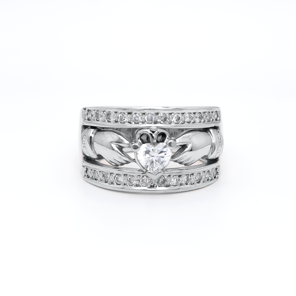 Ladies Wide-Band Claddagh Ring With Precious Gemstones – view 14