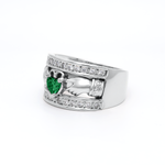 Ladies Wide-Band Claddagh Ring With Precious Gemstones
