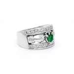 Ladies Wide-Band Claddagh Ring With Precious Gemstones