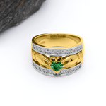 Ladies Wide-Band Claddagh Ring With Precious Gemstones
