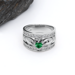 Ladies Wide-Band Claddagh Ring With Precious Gemstones