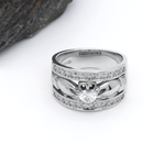 Ladies Wide-Band Claddagh Ring With Precious Gemstones