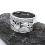 Ladies Wide-Band Claddagh Ring With Precious Gemstones