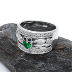 Ladies Wide-Band Claddagh Ring With Precious Gemstones