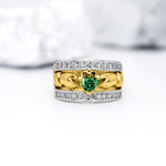 Ladies Wide-Band Claddagh Ring With Precious Gemstones