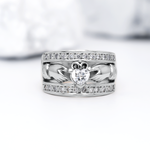 Ladies Wide-Band Claddagh Ring With Precious Gemstones