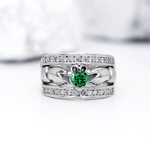 Ladies Wide-Band Claddagh Ring With Precious Gemstones