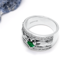 Ladies Wide-Band Claddagh Ring With Precious Gemstones