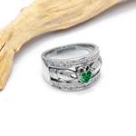 Ladies Wide-Band Claddagh Ring With Precious Gemstones