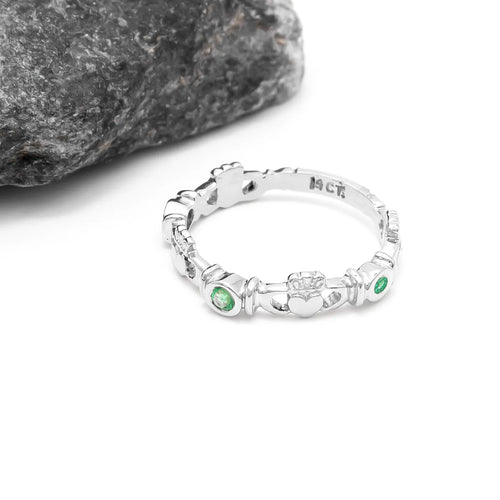 Triple Gemstone Claddagh Ring
