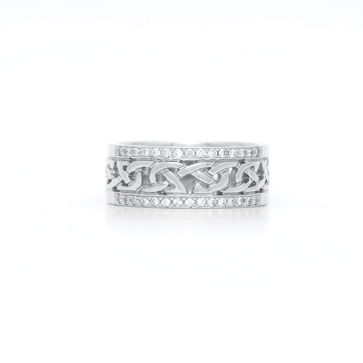 Celtic Knot Ring With Double Row Diamonds – view 2