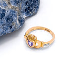 Yellow or White Gold Claddagh Birthstone Ring