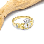 Claddagh Engagement & Wedding Ring Set Adorned With Precious Gemstones