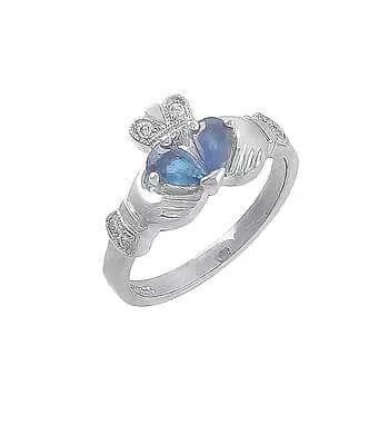 Claddagh Engagement & Wedding Ring Set Adorned With Precious Gemstones