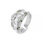 Claddagh Ring With White And Green Diamonds
