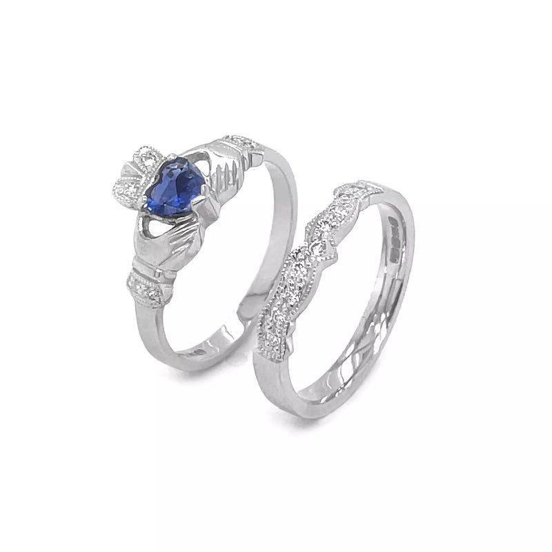 Claddagh Wedding Ring Set Adorned With Heartshaped Gemstone And Diamonds