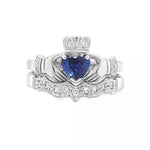 Claddagh Wedding Ring Set Adorned With Heartshaped Gemstone And Diamonds