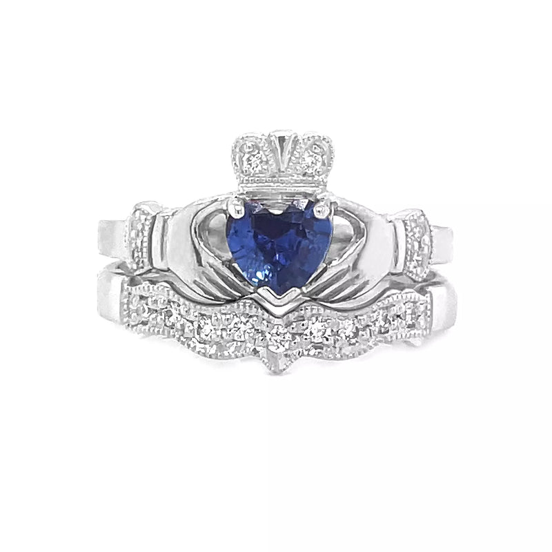 Claddagh Wedding Ring Set Adorned With Heartshaped Gemstone And Diamonds