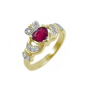 Irish Claddagh Engagement Ring With Gemstone Heart And Diamonds