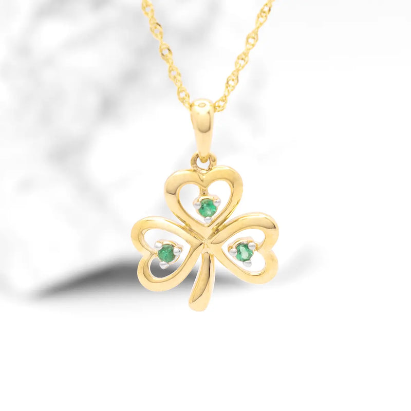 Gold Emerald Shamrock Necklace