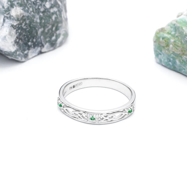 Celtic Trinity Knot Ring Set with Precious Gemstones