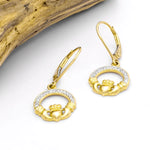 Gold Vermeil Claddagh Earrings with Cubic Zirconia
