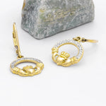 Gold Vermeil Claddagh Earrings with Cubic Zirconia